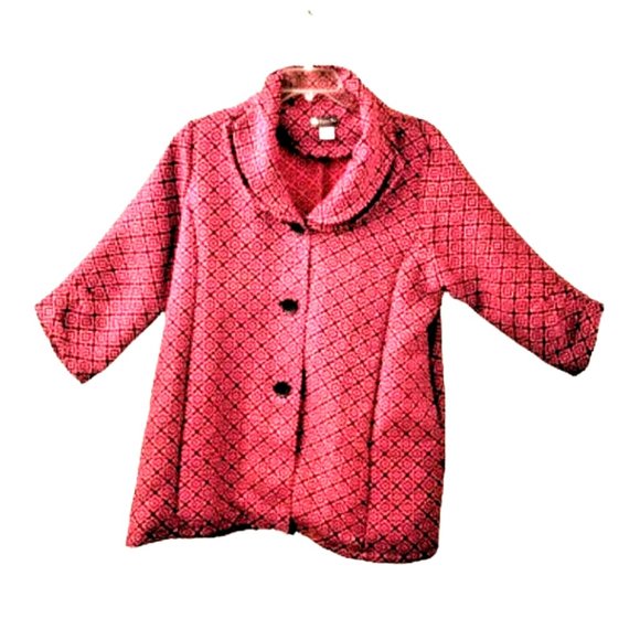 Damee, Inc. Jackets & Blazers - DAMEE INC Orange Black Floral Print Swing Jacket Sz XL 3/4 Sleeves Button Up